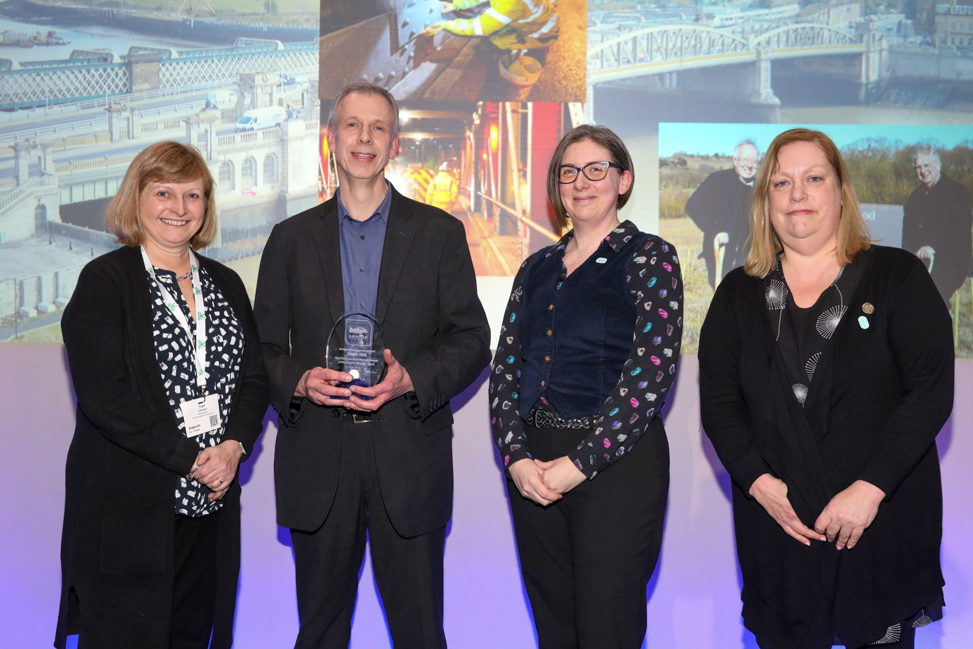 The Bridges Management Award 2023 was presented by Trish Johnson, Bridge Master, Clifton Suspension Bridge Trust, to James Booth, Bridge Manager; Kate Castle, Bridge Programme Manager; and Sue Threader, Bridge Clerk & Chief Executive from Rochester Bridge Trust